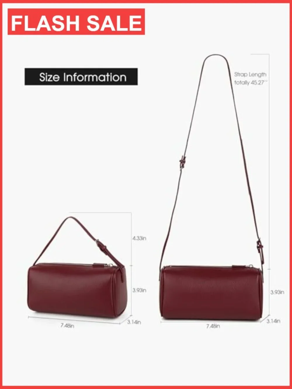 Full-Grained Leather Crossbody Hobo Bag with Adjustable Strap